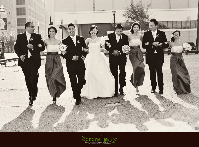 bridal party skip and hop in downtown bridal party skip and hop in downtown