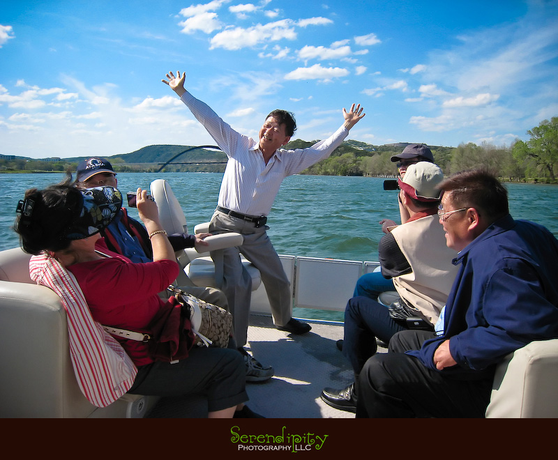 strike a pose on lake austin on a pontoon boat