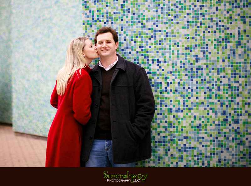 engagement session in front of tiled wall engagement session in front of tiled wall