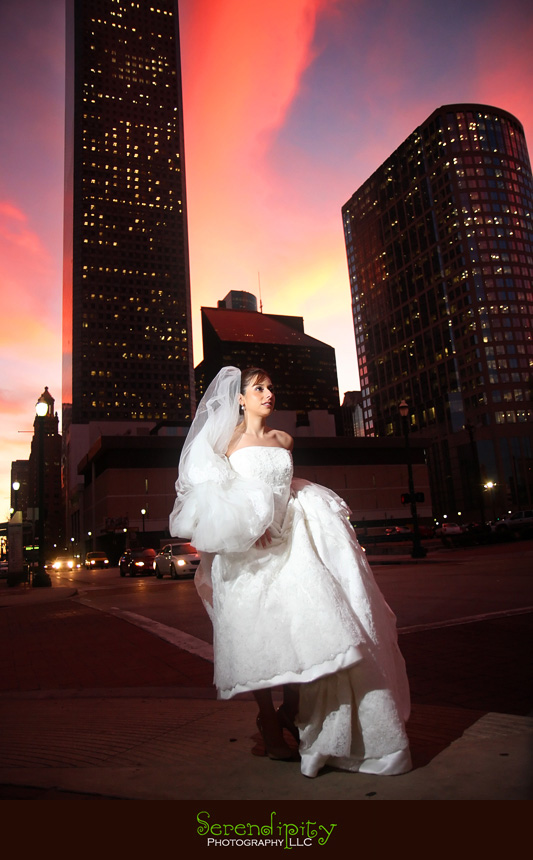 bridal portrait session, trash the dress session, houston downtown, parking lot, main, preston