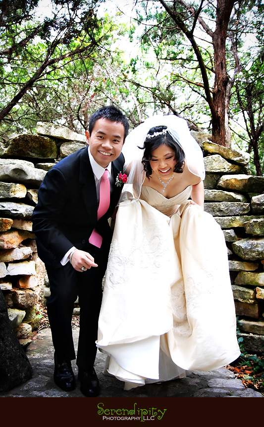 cool river, St Thomas More, cute bride and groom picture