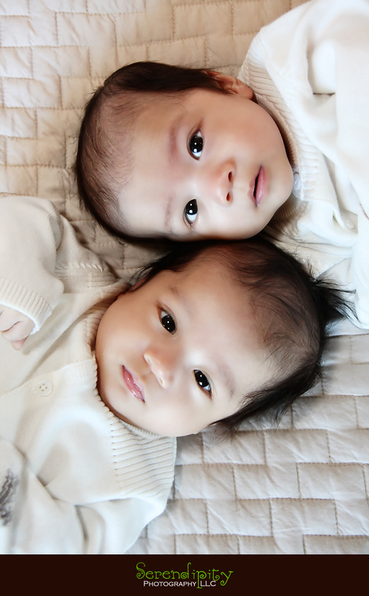  baby portrait, 3 month session, twins looking up