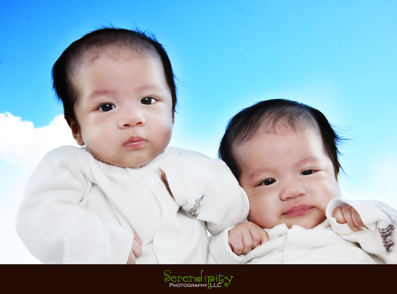  baby portrait, 3 month session, twins flying in the air