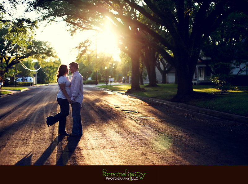  engagement session, Katy, Texas, in the neighborhood, backlit by the sun