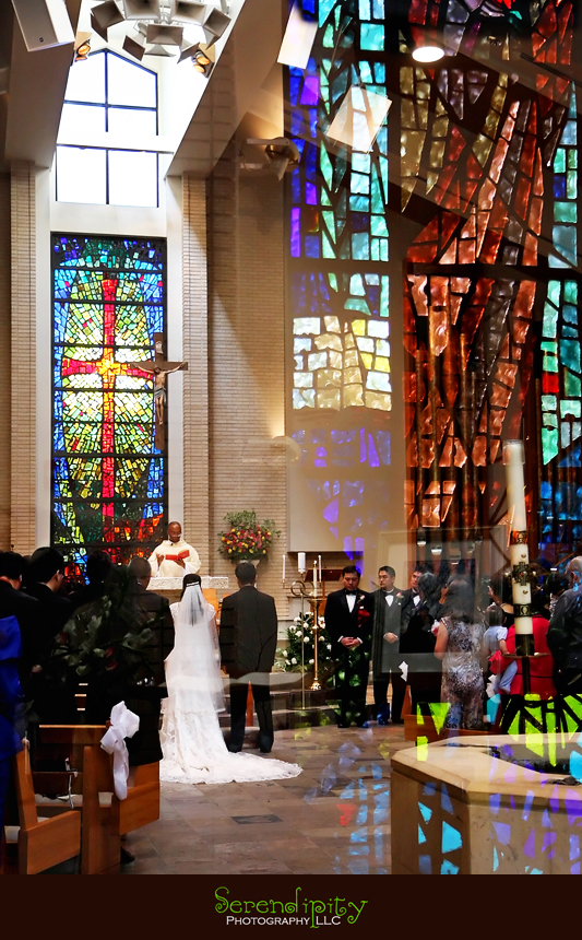 wedding ceremony, Church stained glass window panes