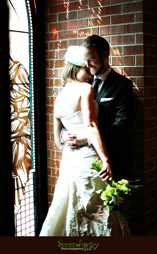 bride and groom portrait with cool lighting