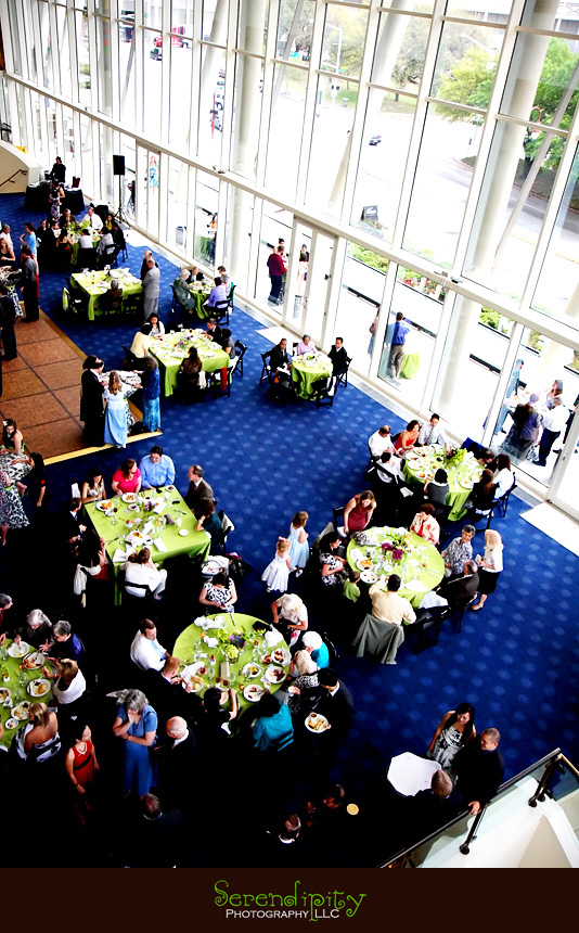 looking down at the reception