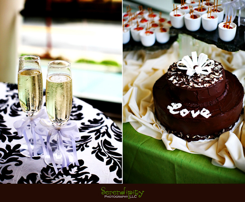 champagne flutes and cake