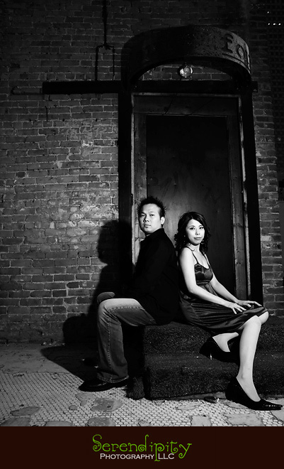 downtown houston, engagement photography, old club, one light