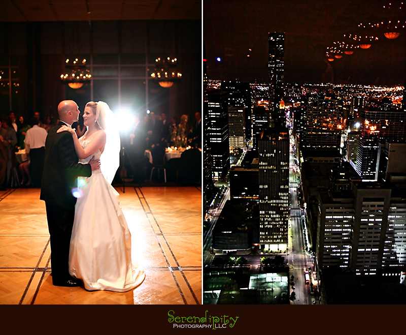 houston wedding photographer, first dance, houston downtown view, petroleum club