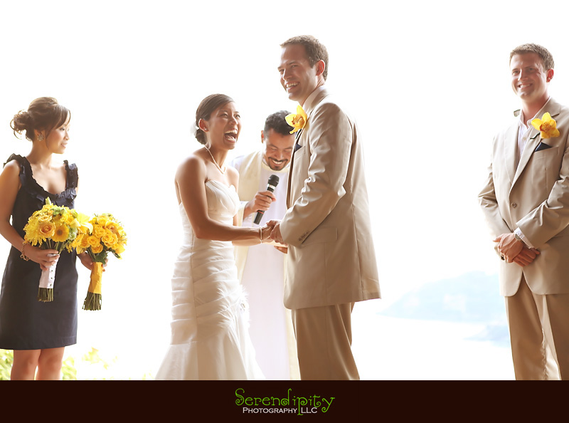 houston wedding photographer, Zihuatanejo, Mexico, destination wedding photography, bride and groom laughing during ceremony
