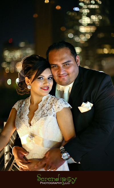 houston wedding photographer, discovery green, the grove, bride and groom in front of houston skyline
