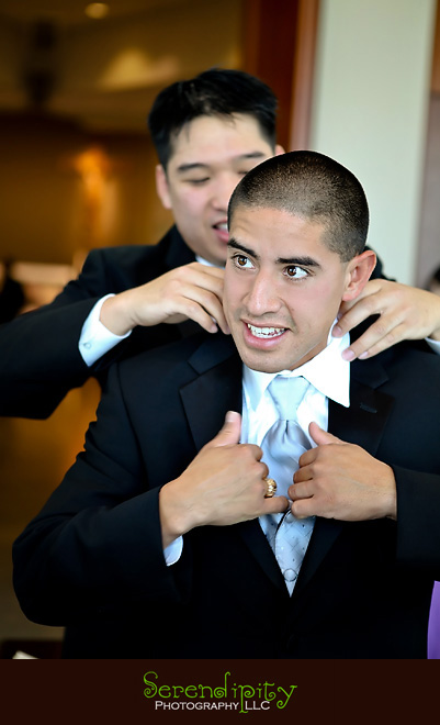 houston wedding photographer, St Edith Stein, Hotel Derek, Kim Son, groom getting ready