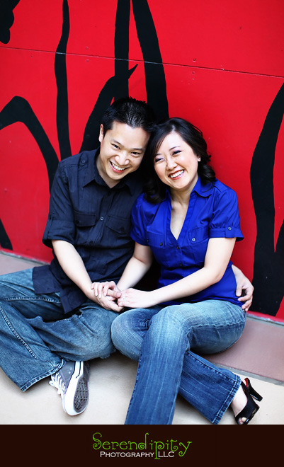 Downtown Houston Engagement Photographer, Red Wall