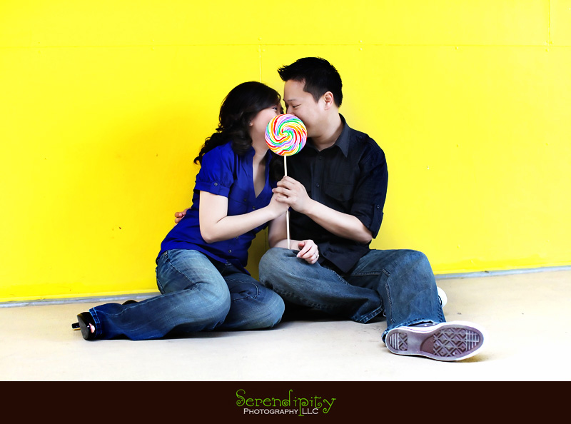 Downtown Houston Engagement Photography, Yellow Wall, Candy Bar Whirly Pops