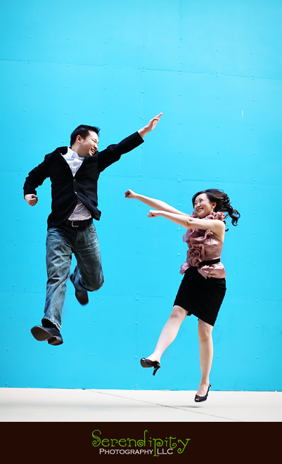 Houston Downtown Engagement Photography, Blue Wall