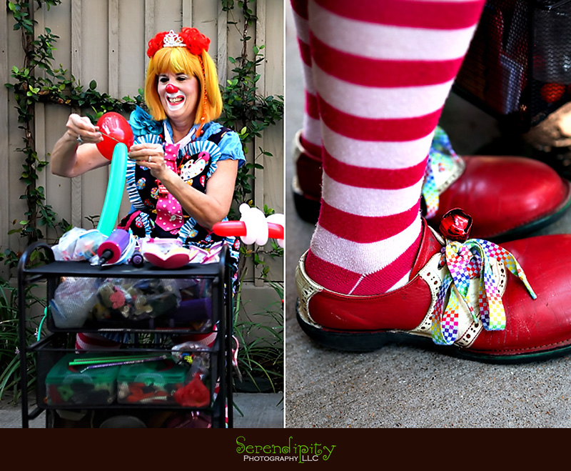 River Oaks Photography, Children Birthday Party Photography, clown making balloon animals