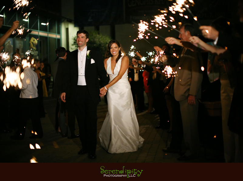 Houston wedding photographer, Holy Rosary, Houston Museum of Natural Science, bride and groom sparkler exit