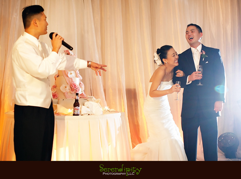 Houston wedding photographer, Memorial Drive Presbyterian, best man gives a funny toast