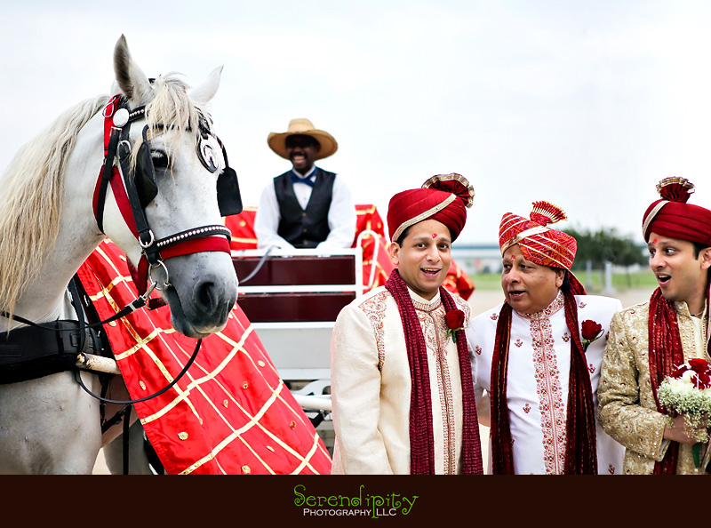 Houston wedding photographer, Hindu Temple, Hindu Wedding, Indian Wedding, groom with his father and brother, indian horse parade