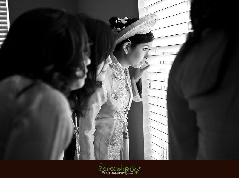 Houston wedding photographer, Vietnamese Wedding, bride looking out the window