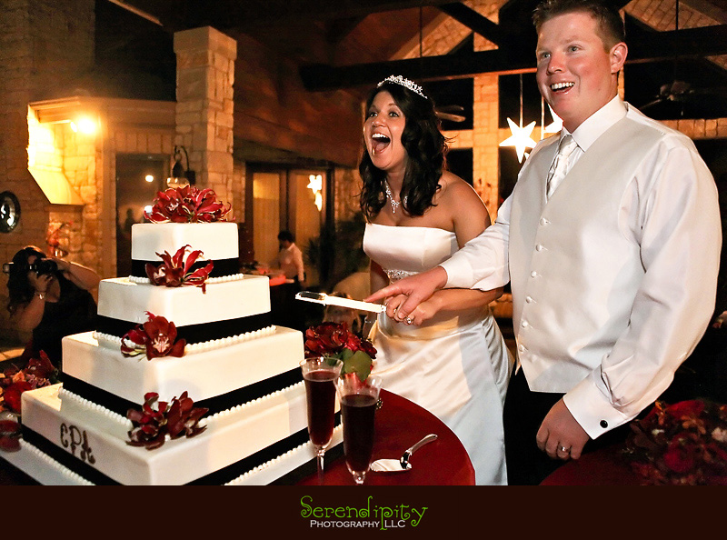 Houston wedding photographer, Pearland Church Ceremony, Private Home Reception, cake cutting