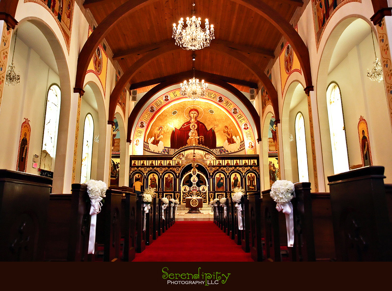 Houston wedding photographer, St George Orthodox Christian Church Ceremony, Alden Hotel Reception, Empty Church