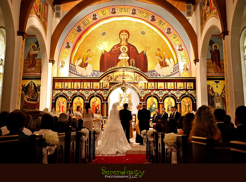 Houston wedding photographer, St George Orthodox Christian Church Ceremony, Alden Hotel Reception, wedding ceremony in progress