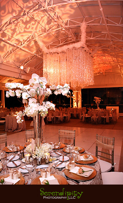 Houston wedding photographer, St George Orthodox Christian Church  Ceremony, Alden Hotel Reception, centerpiece and chandelier, champagne  color theme