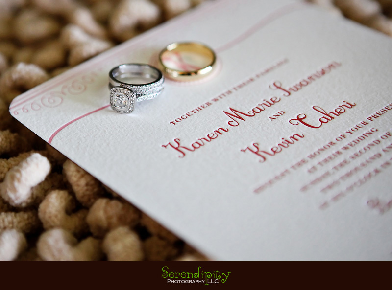 Austin wedding photography, outdoor ceremony, Barr Mansion, wedding rings on top of the wedding invitation