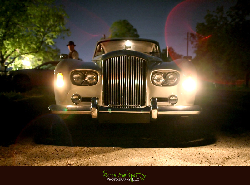 Austin wedding photography, outdoor ceremony, Barr Mansion, classic getaway car for the bride and groom