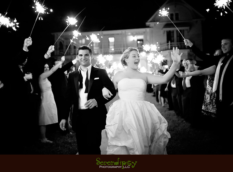 Austin wedding photography, outdoor ceremony, Barr Mansion, sparklers sending off the bride and groom